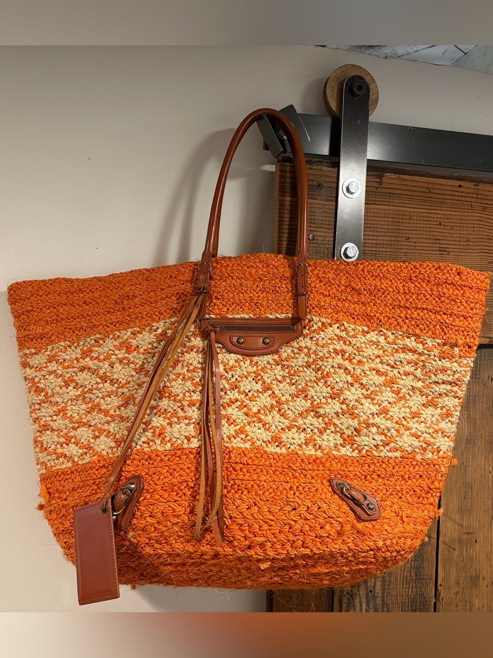 Balenciaga Orange Panier Raffia Tote